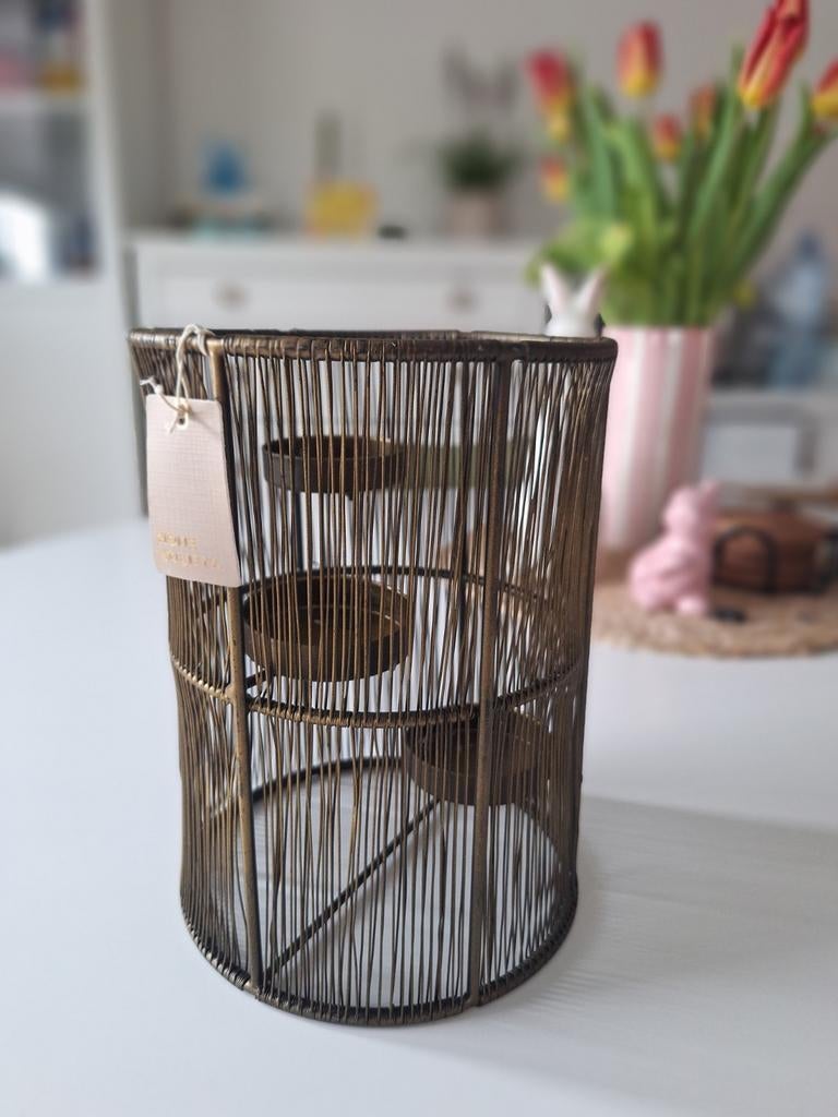 Ariana theelichthouder zwart/goud 15x20 cm, Huis en Inrichting, Ophalen of Verzenden, Zwart, Metaal, Minder dan 25 cm