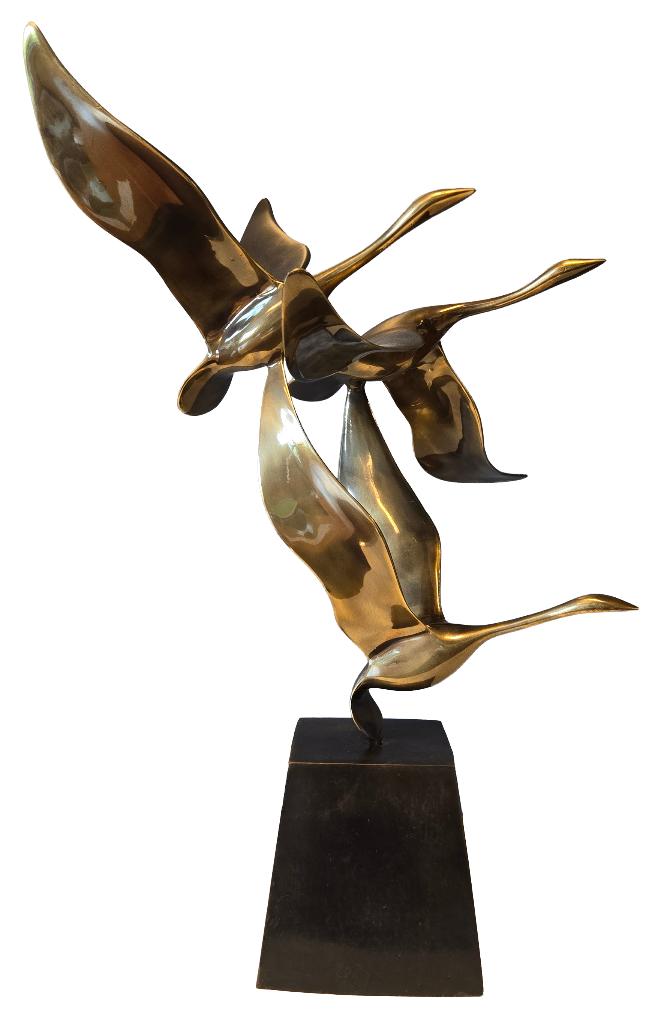 Bronzen beeld Ganzen in Vlucht – Art Deco, jaren ’60, Antiek en Kunst, Ophalen, Brons