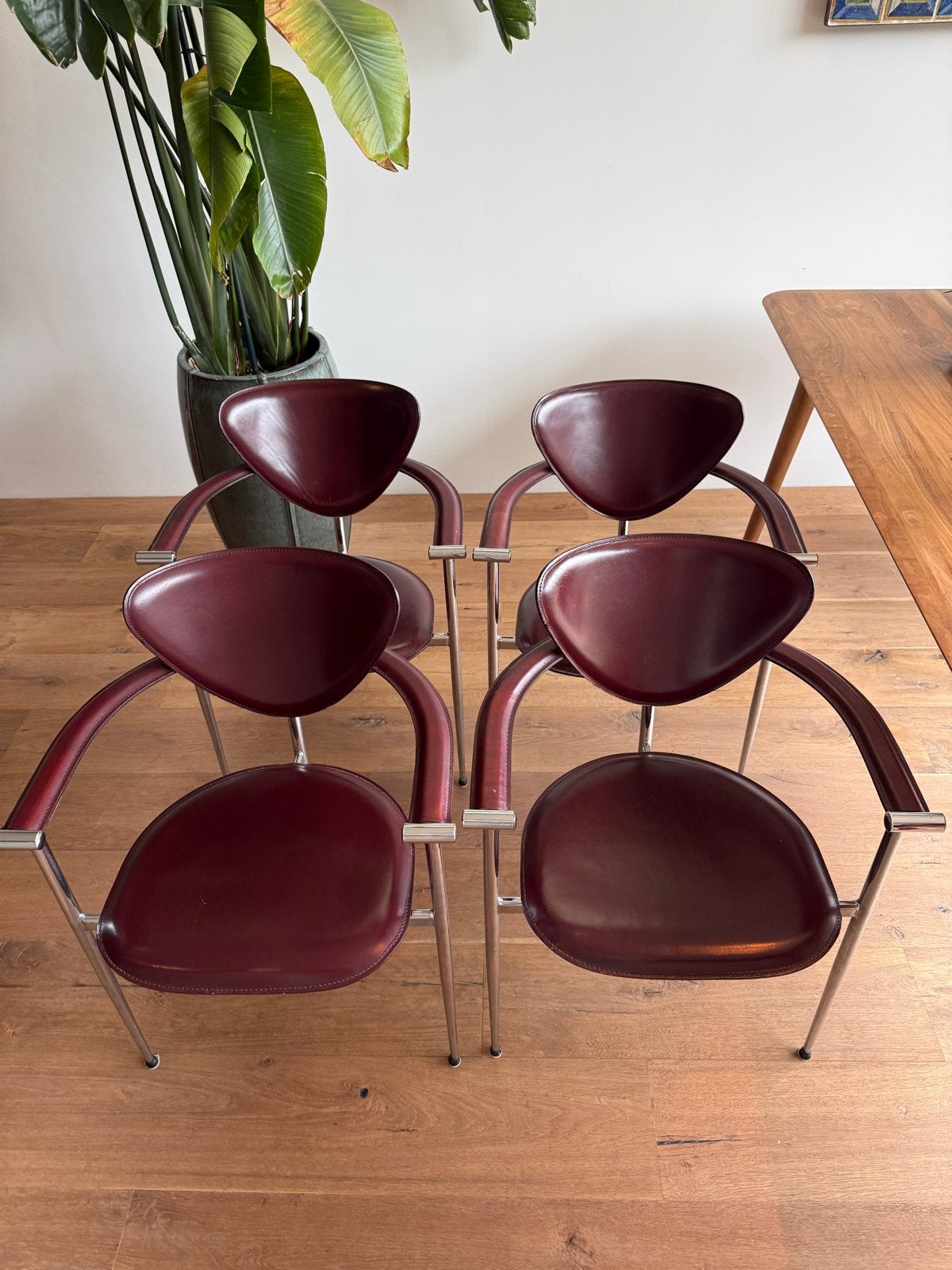 4 Arben Italy stoelen marilyn stiletto bordeaux, Huis en Inrichting, Stoelen, Ophalen, Gebruikt, Leer, Vier