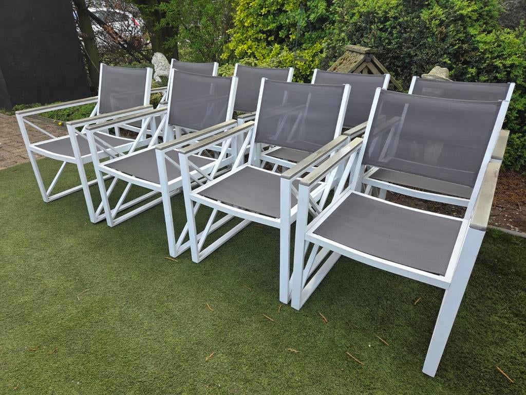 8 tuinstoelen met polywood armleggers, Tuin en Terras, Ophalen, Gebruikt, Aluminium