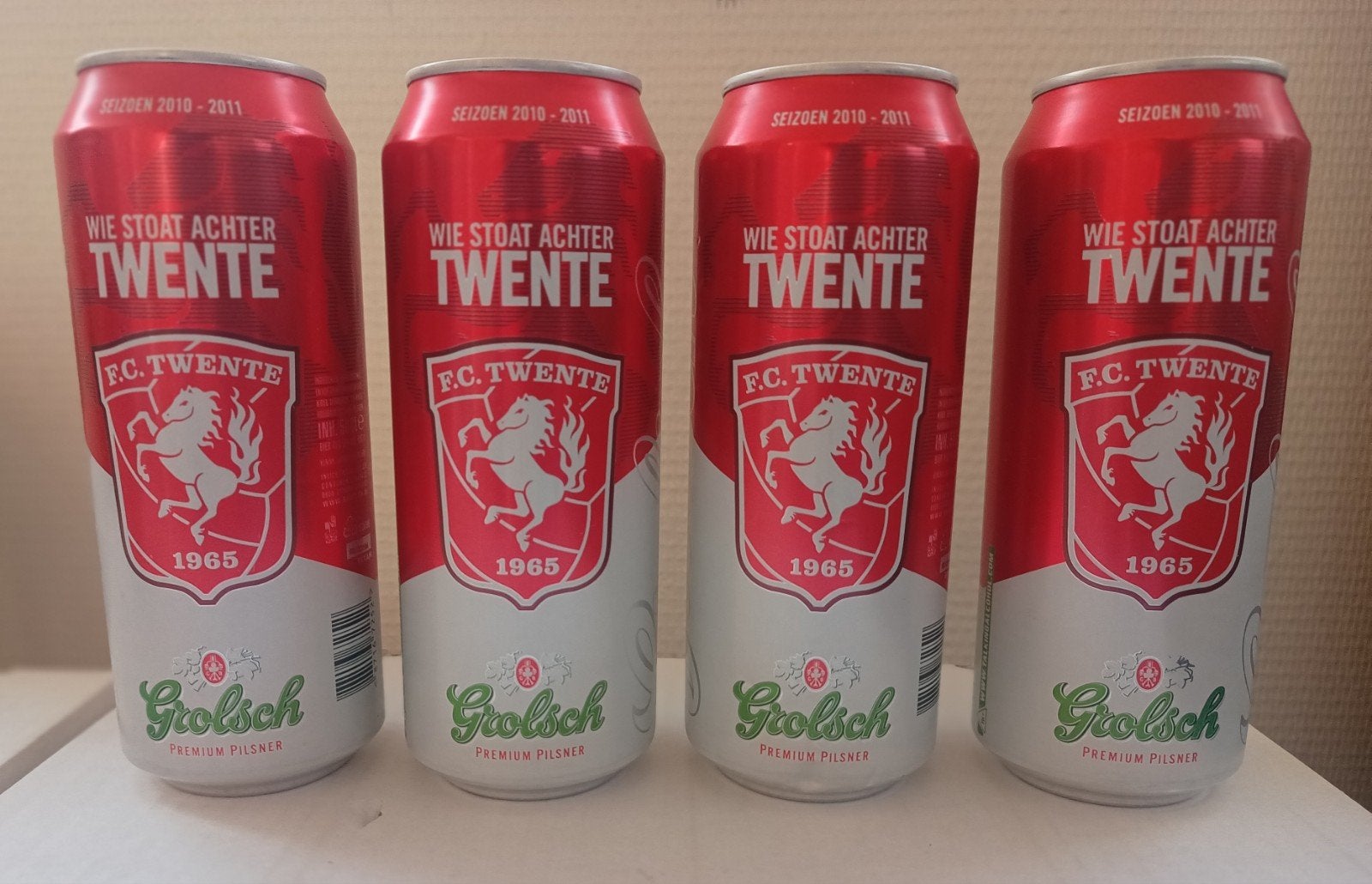 F.C. Twente Grolsch Blikjes Seizoen 2010-2011 (4 stuks), Ophalen of Verzenden, Zo goed als nieuw, F.C. Twente, Overige typen