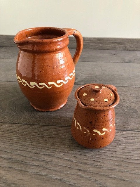 Aardewerken kan en potje, handvat kan is gelijmd, Huis en Inrichting, Ophalen, Vintage, Gebruikt, Bruin