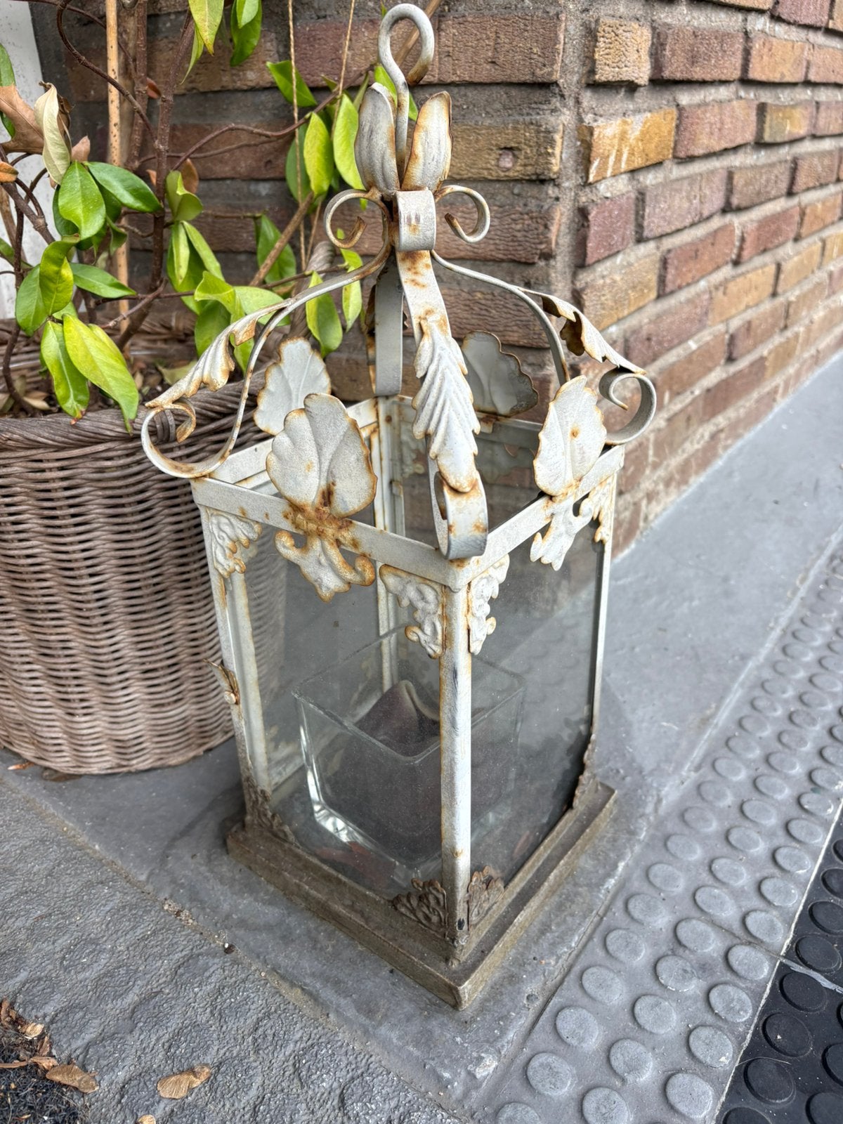 Windlicht crème/roest, Ophalen of Verzenden