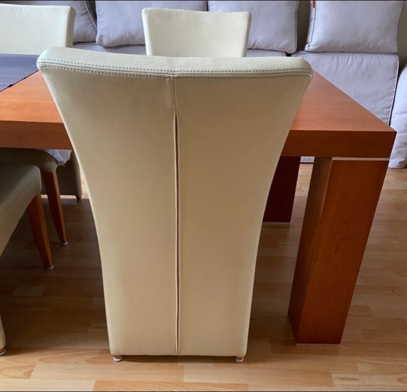 4 eetkamerstoelen - Crème leer en hout, Ophalen, Gebruikt, Overige kleuren, Vier