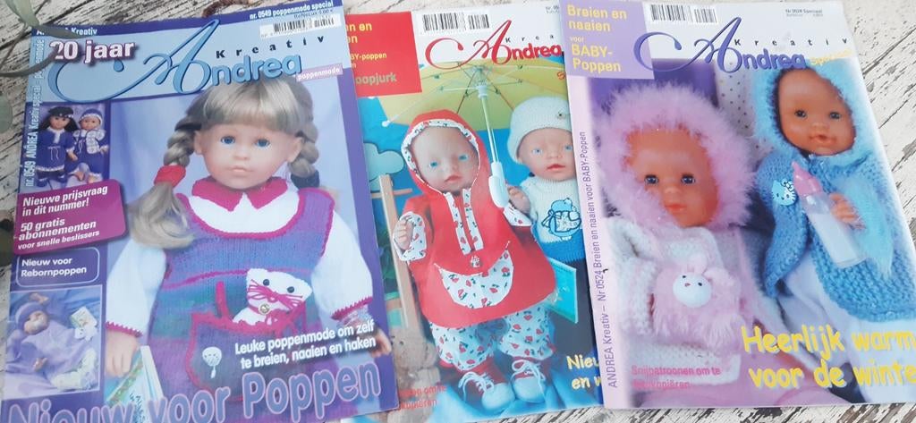 3 stuks Andrea Kreativ  breien en naaien voor babypoppen, Hobby en Vrije tijd, Ophalen of Verzenden, Zo goed als nieuw, Breien of Haken
