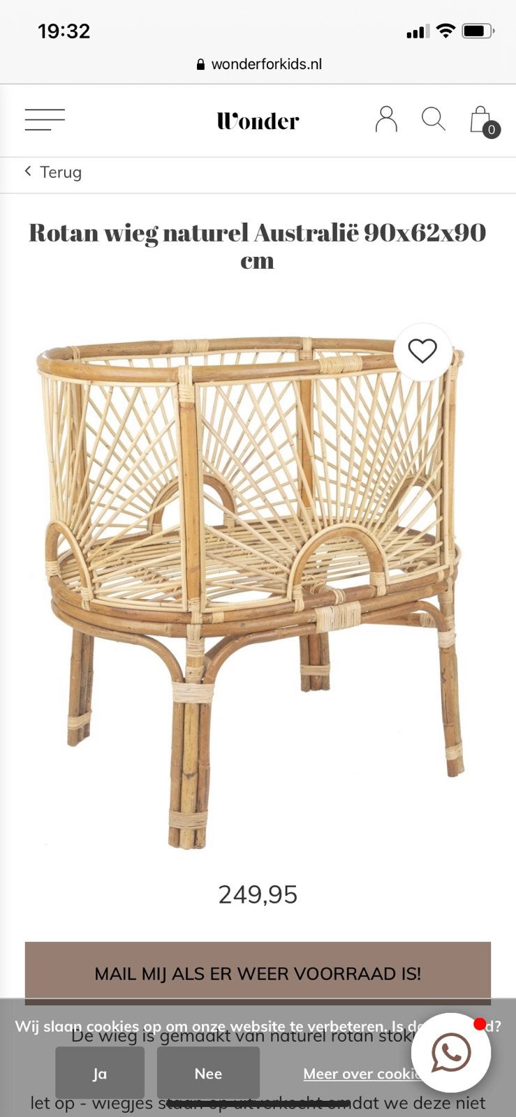 Prachtige rotan wieg / box / babybed, Ophalen, Zo goed als nieuw, Rotan