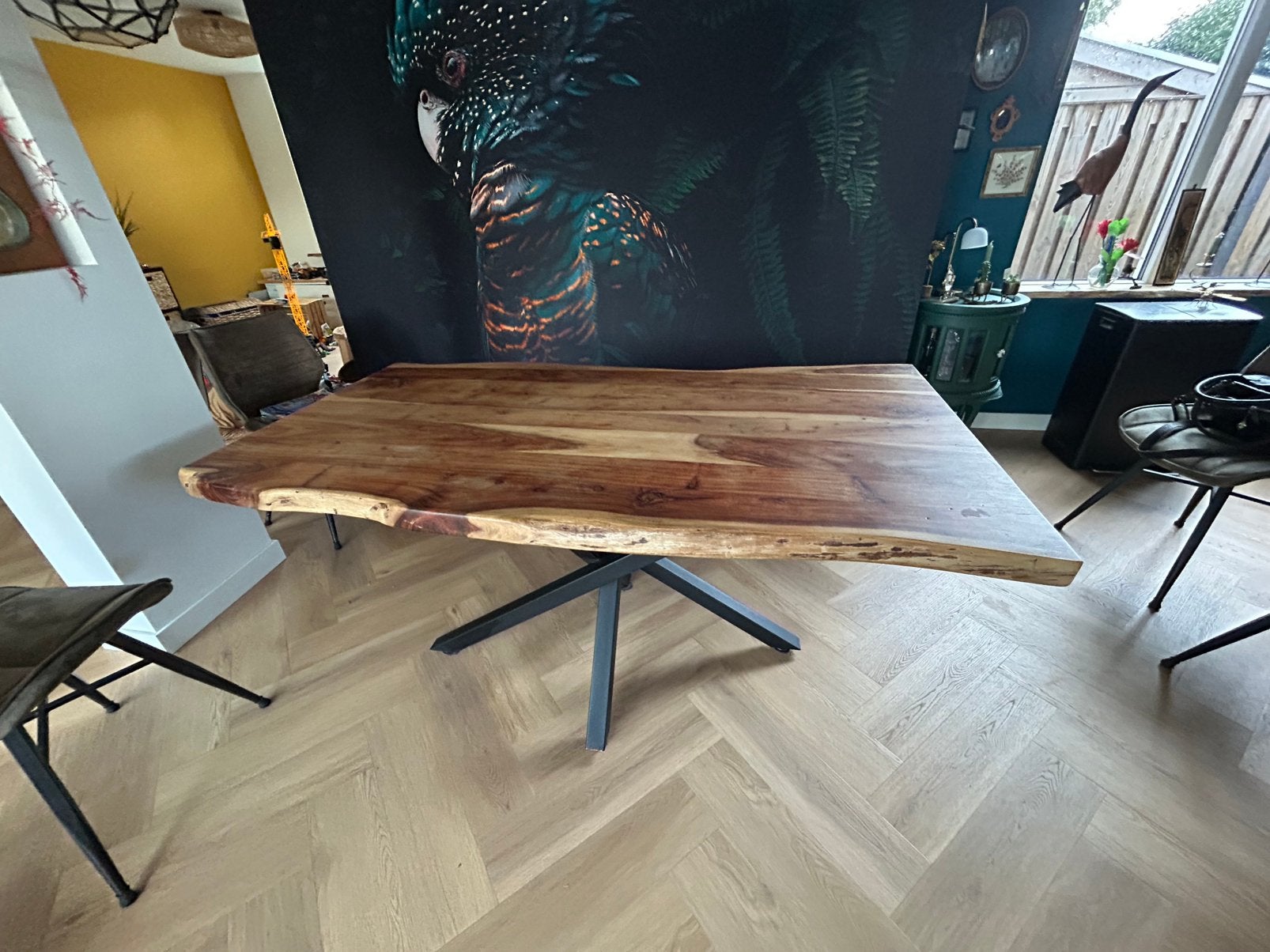Eettafel boomstamblad, Ophalen, 50 tot 100 cm, Zo goed als nieuw, 150 tot 200 cm