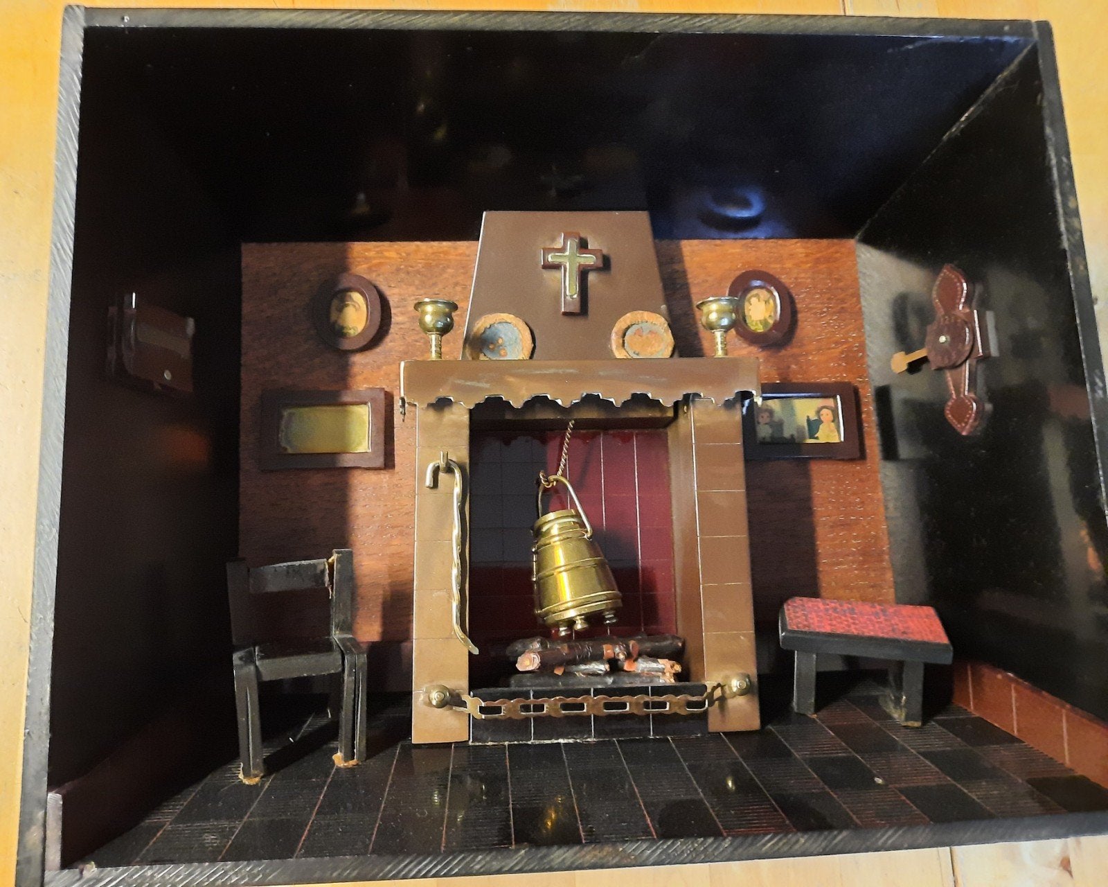 3D Interieur met Open Haard - Bakeliet, Ophalen of Verzenden