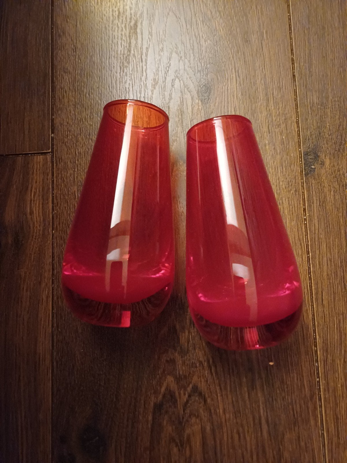 Set van 2 rode glazen vazen/windlichten, Ophalen of Verzenden