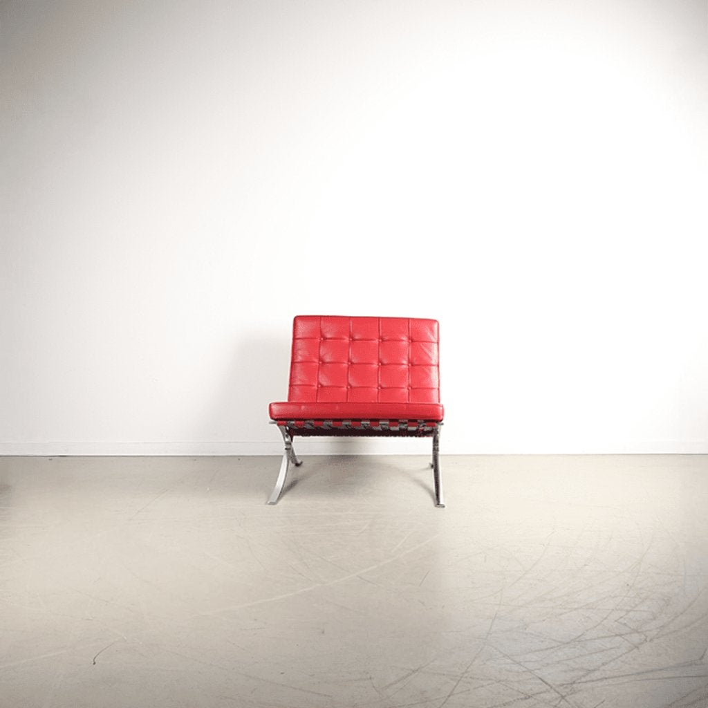 Knoll Barcelona Fauteuil Rood Leer - Chroom, Huis en Inrichting, Niet ingevuld, Zo goed als nieuw, Niet ingevuld, Niet ingevuld