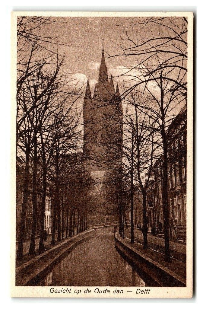 Delft, Gezicht op de Oude Jan. Opruimingskaart, Verzenden, 1920 tot 1940, Gelopen, Zuid-Holland