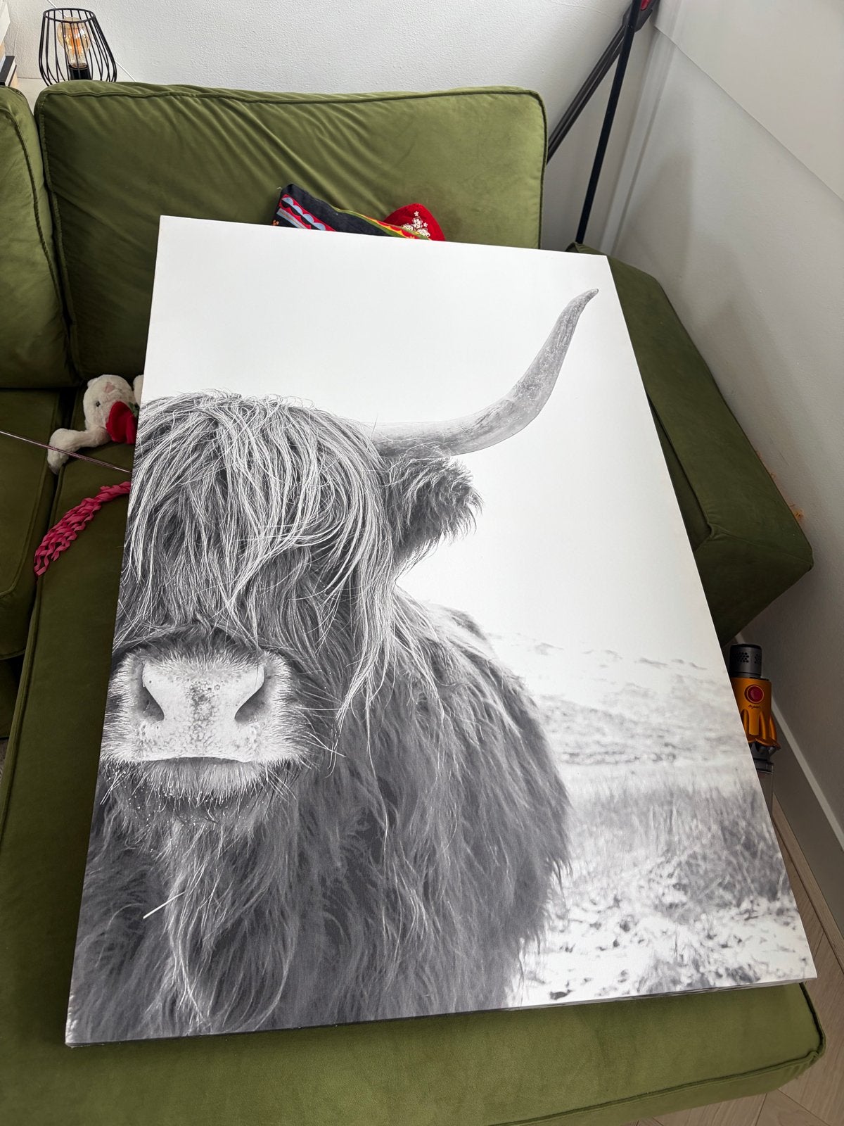 Canvas 75x115 Kate and Laurel Sylvie B&W Highland Koe, Ophalen