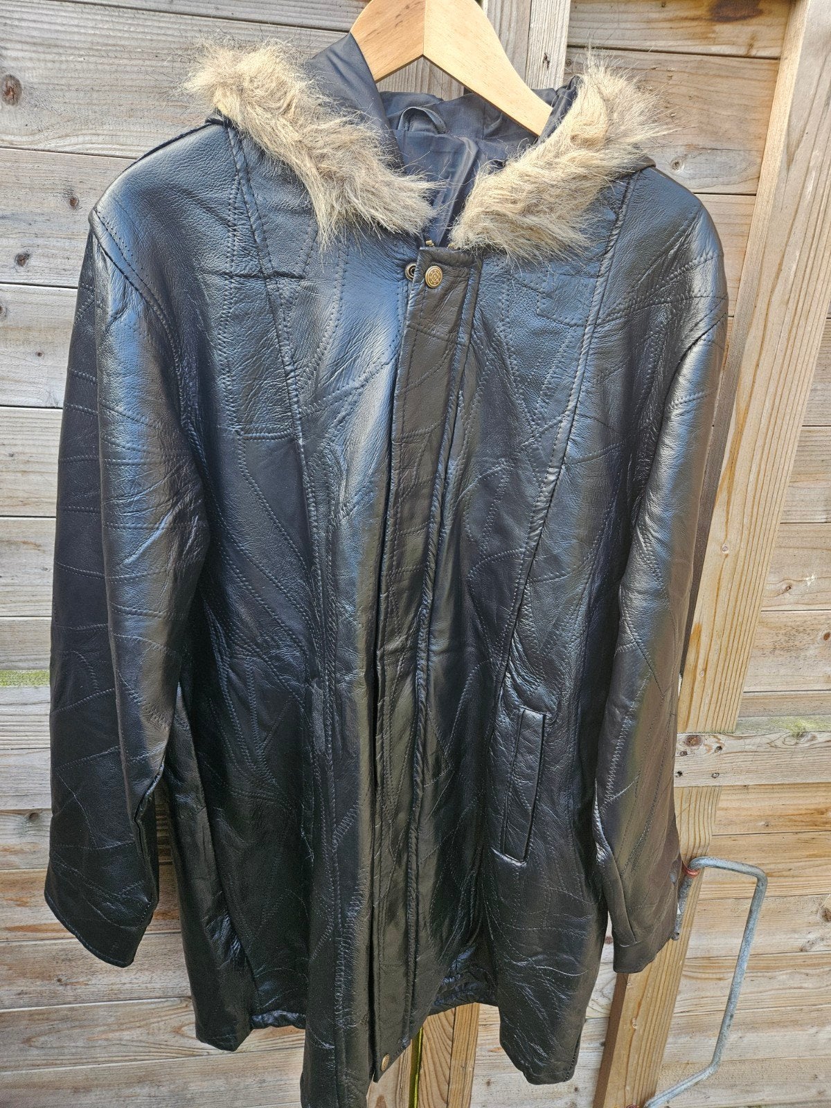 Patchwork Leren Jas met Bontkraag - Zwart, Ophalen of Verzenden, Nieuw, Maat 46/48 (XL) of groter, Zwart