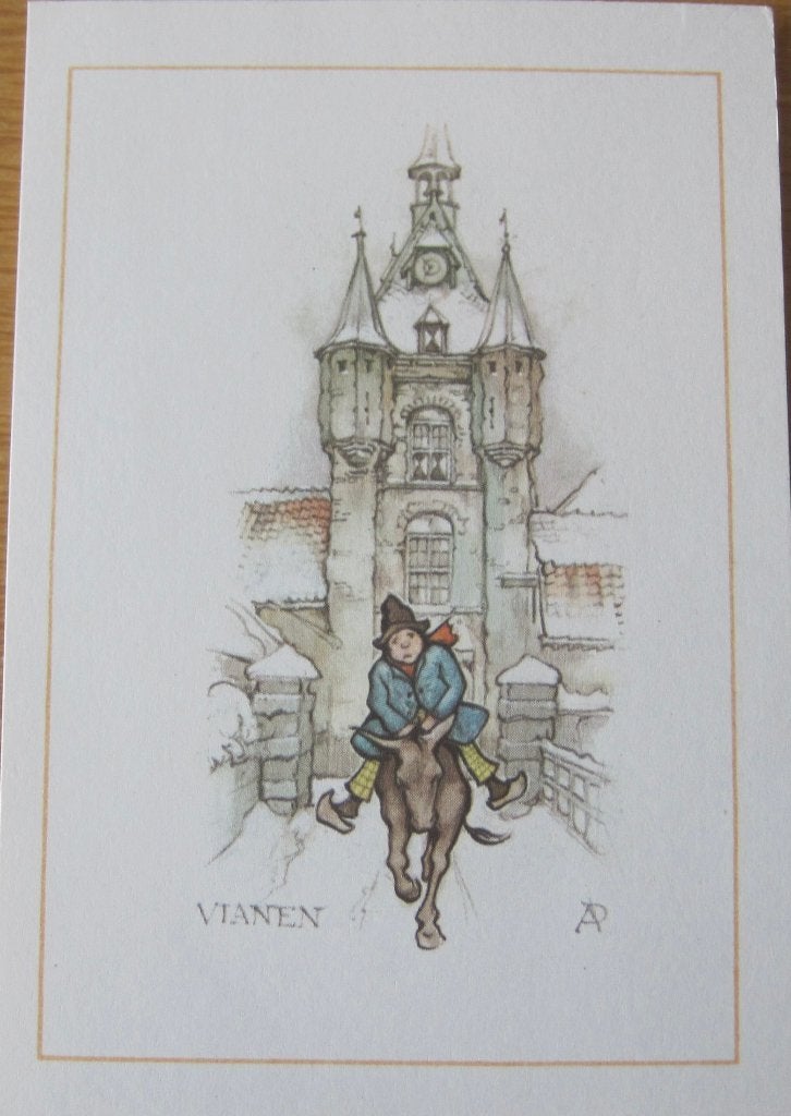 Anton Pieck plaatje van de stadspoort van Vianen, Verzamelen, 1980 tot heden, Ophalen of Verzenden, Zo goed als nieuw, Prent