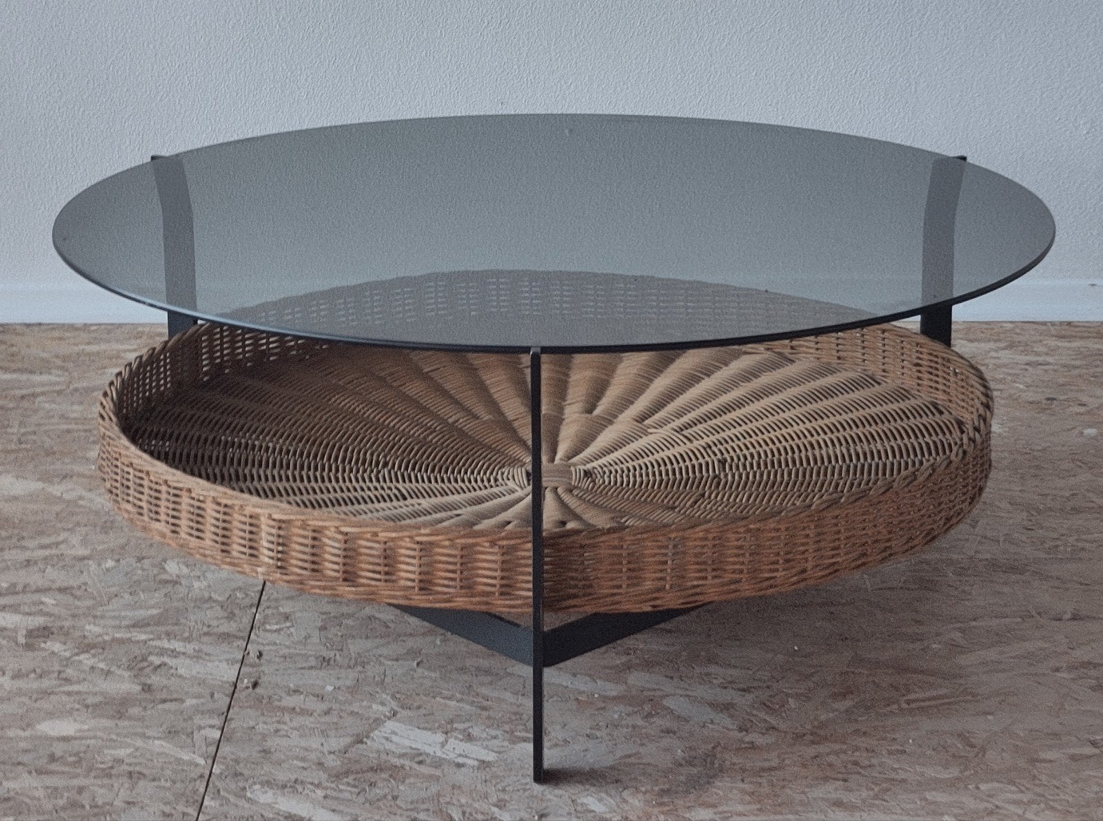 Vintage koffietafel Rudolf Wolf Rohe Noordwolde tafel riet, Gebruikt, 100 tot 150 cm, ., Mid century modern dutch design scandi Scandinavisch zweeds