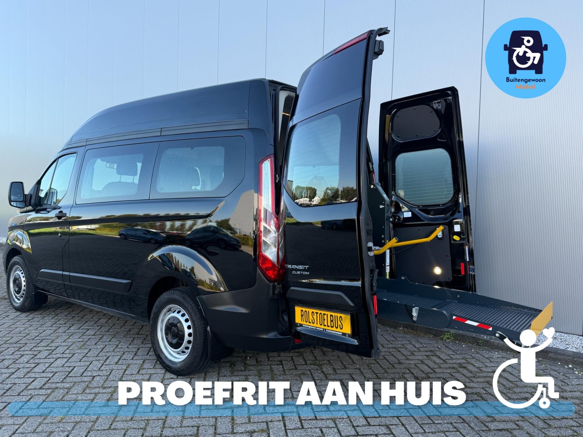 Ford Transit Custom Facelift Rolstoelbus (2019 model) 4+1 ro, Auto's, Voorwielaandrijving, 12 maanden, Stof, Gebruikt
