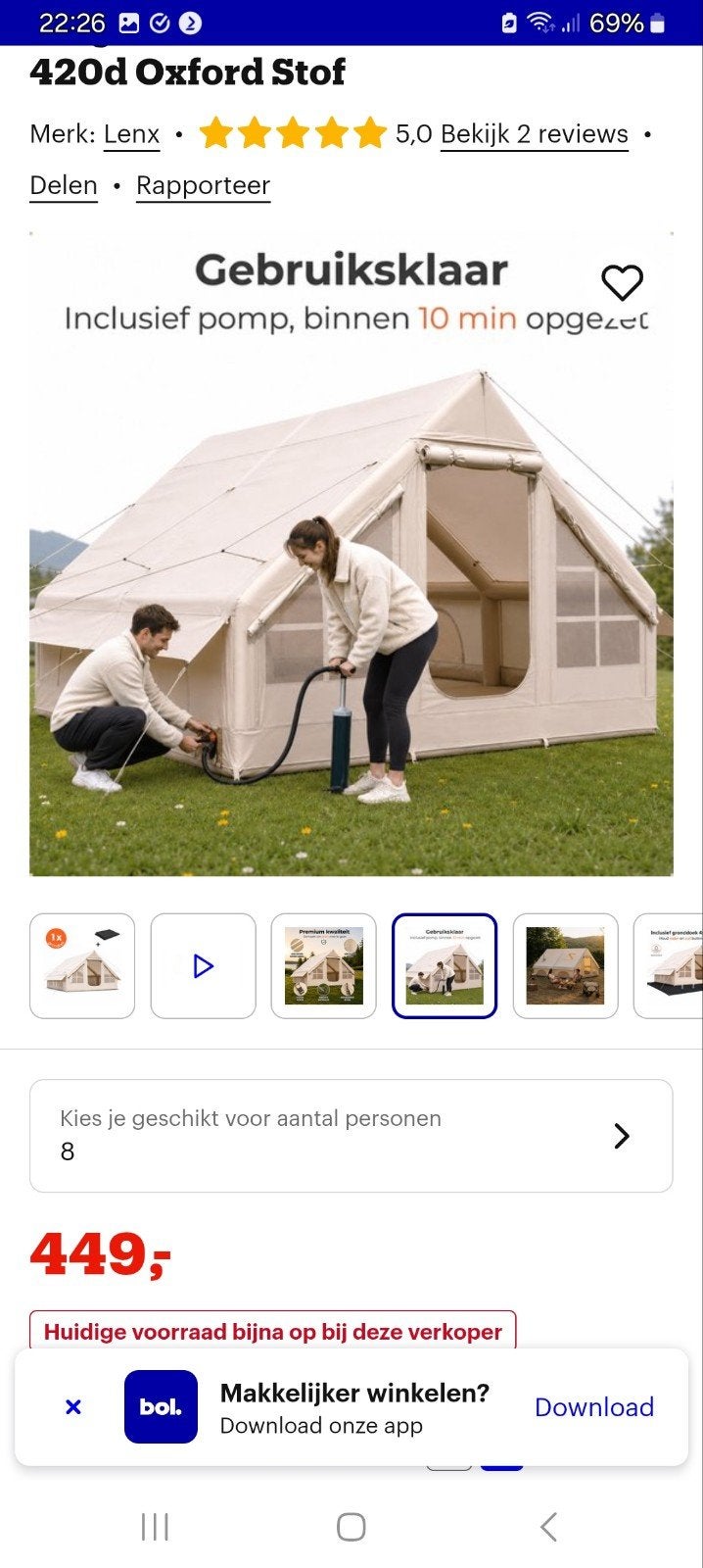 nieuw in doos opblaas tent, Ophalen, Nieuw