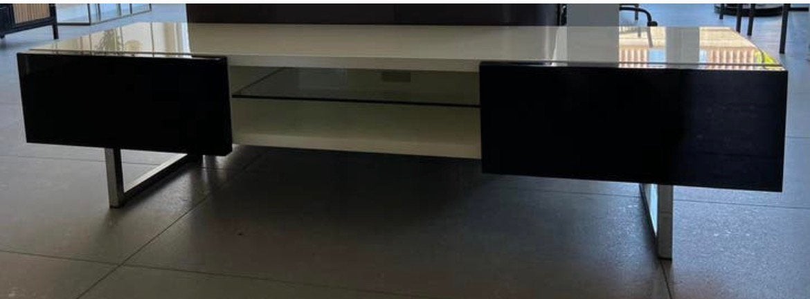 TV meubel kast, merk Calligaris wit/zwart 184,5Lx52,5Dx45H, Ophalen, Zo goed als nieuw