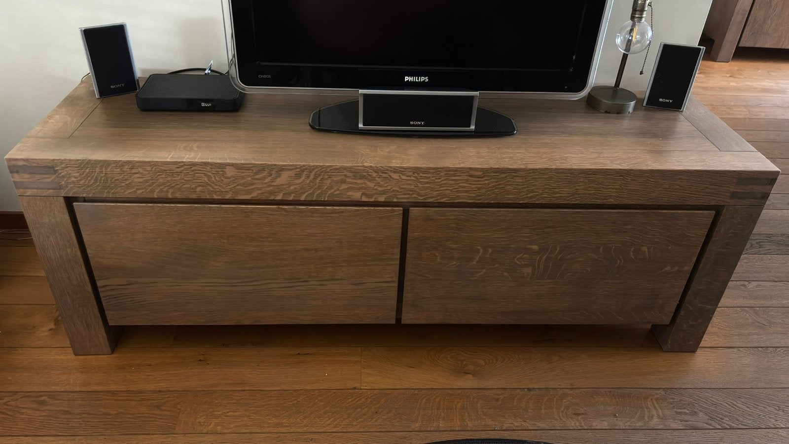 Massief Eiken tv meubel - 160x55x45, Ophalen, Gebruikt, Eikenhout, 50 tot 100 cm