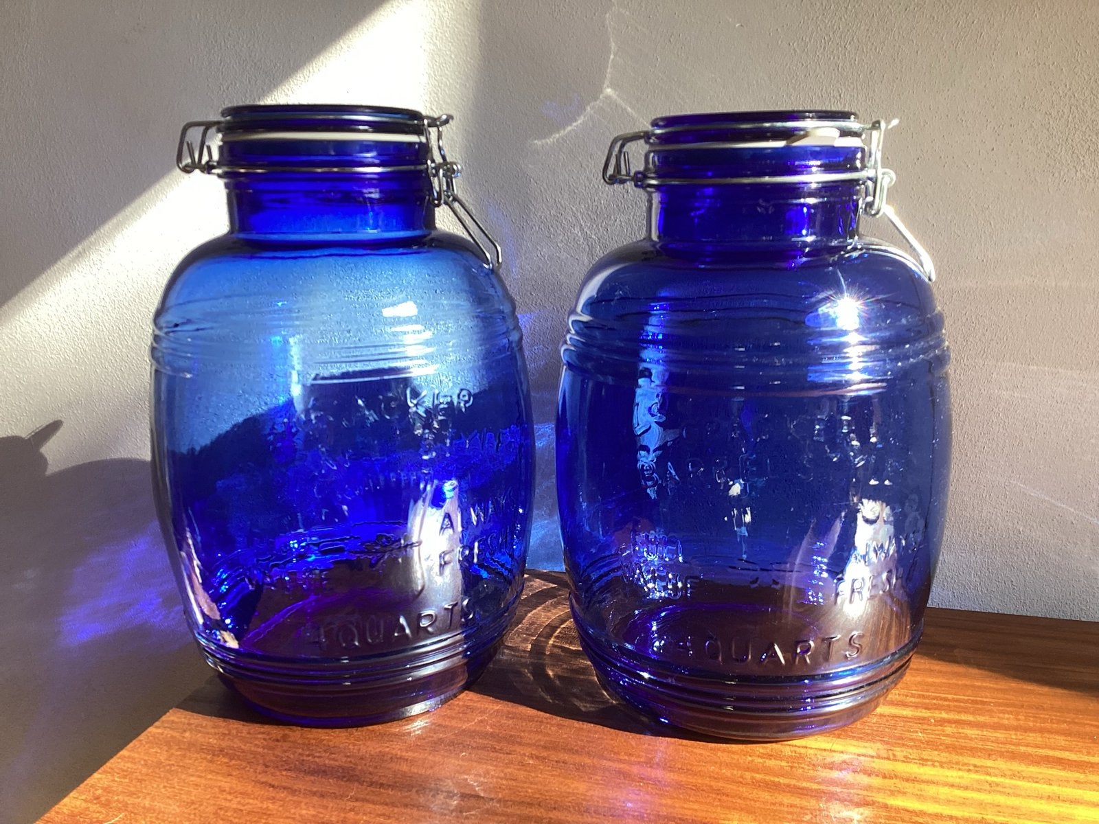 Set van 2 Cracker Barrel Style blauwe voorraadpotten, Huis en Inrichting, Gebruikt, Overige merken, Overige typen, Ophalen of Verzenden