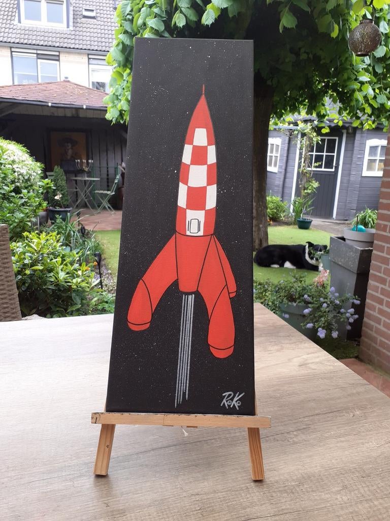 Schilderij Kuifje raket - Handgeschilderd, Ophalen of Verzenden