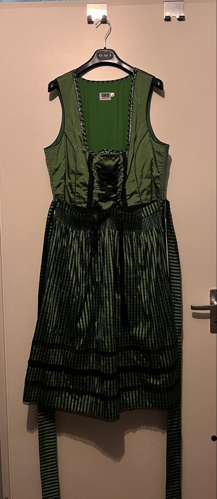 Dirndl Jurk - zwart groen - met schort -Oktoberfest maat 48, Meerkleurig, Maat 46/48 (XL) of groter, Ophalen of Verzenden, Gedragen