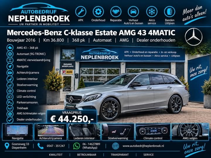 Mercedes-Benz C-Klasse Estate AMG 43 4MATIC Bj 2016 368pk De, Auto's, Automaat, Dealer onderhouden, Euro 6, 368 pk