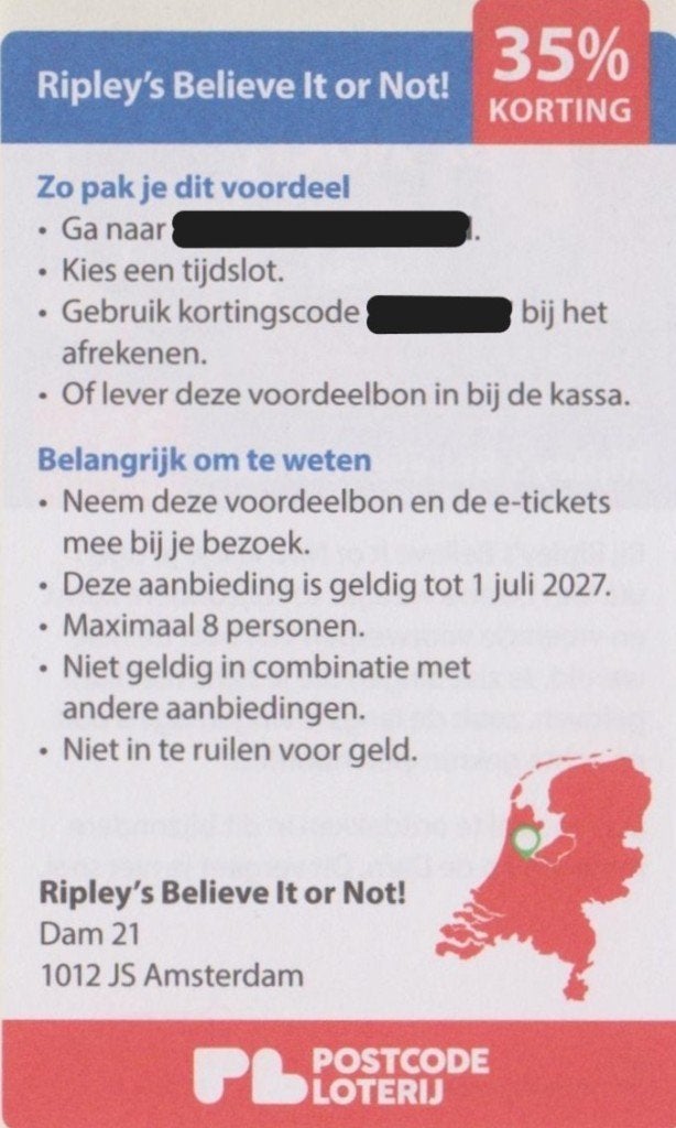 Ripley's Believe It or Not, Amsterdam. 35% korting., Tickets en Kaartjes, Musea, Drie personen of meer, Kortingskaart