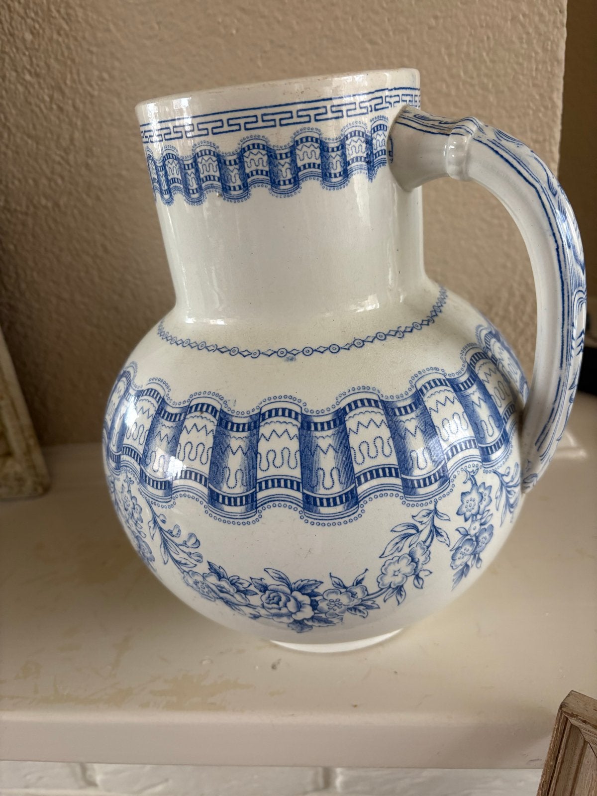Antieke aardewerken kan met blauw decor 'Diane', Ophalen of Verzenden