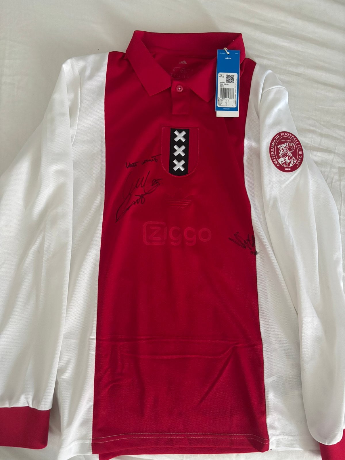 Authentiek Ajax Jubileumshirt gesigneerd | Weghorst & Sutalo, Ophalen of Verzenden, Nieuw, Ajax, Shirt
