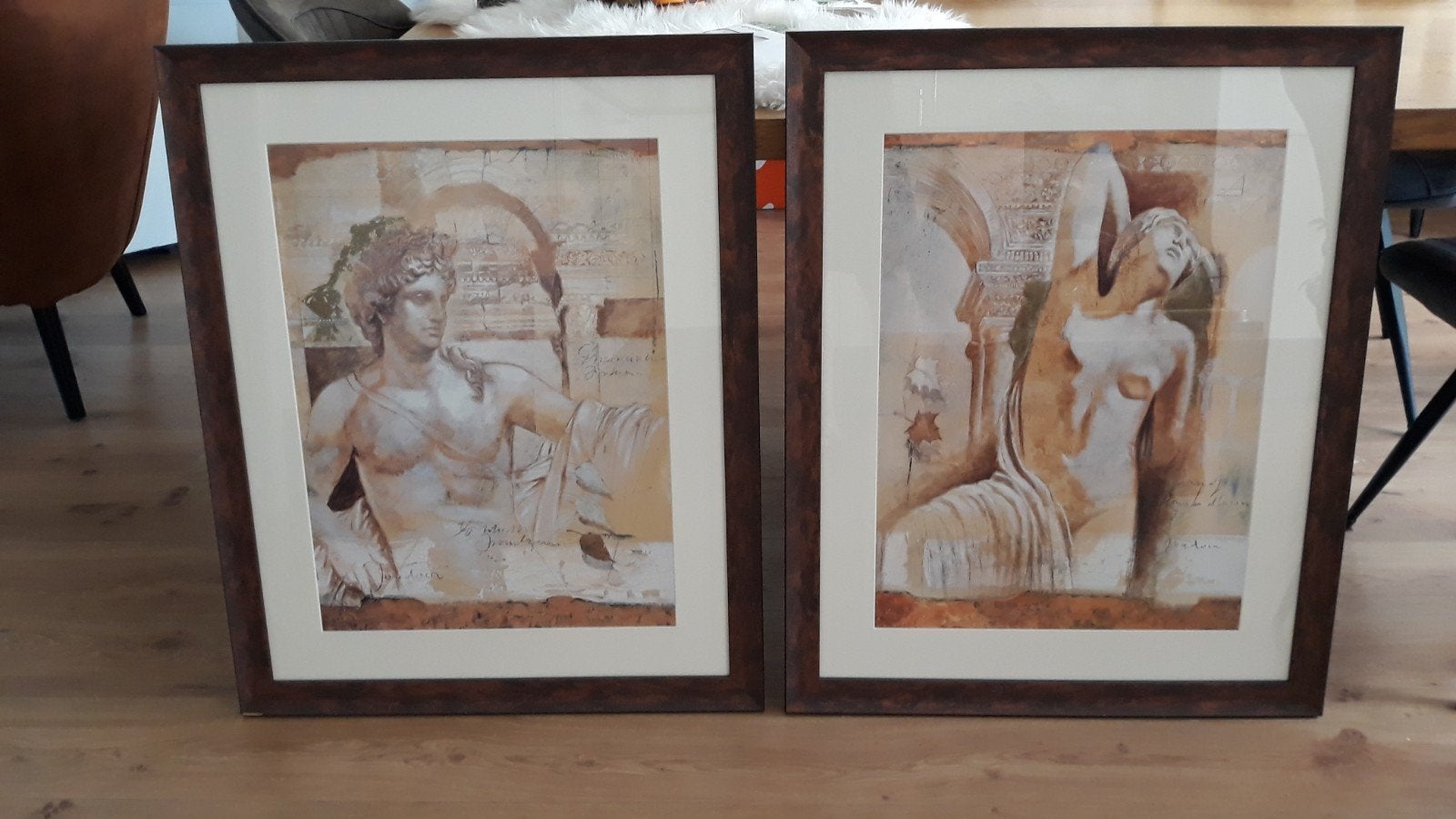 Set van 2 ingelijste schilderijen met klassieke figuren, Ophalen
