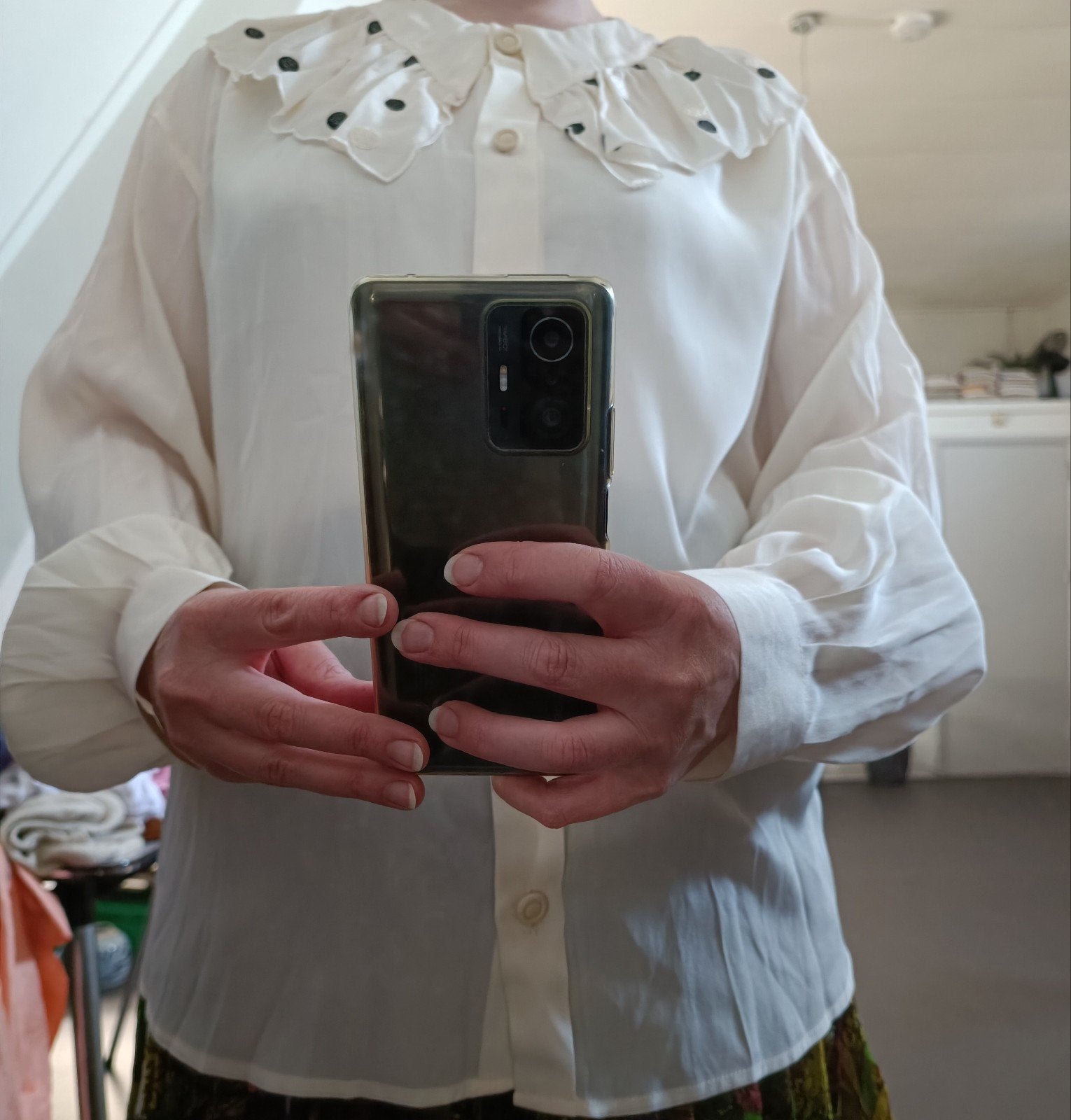Vintage Zijde Acetaat Blouse Gabrielle maat 38, Maat 38/40 (M), Wit, Ophalen of Verzenden, Gabrielle