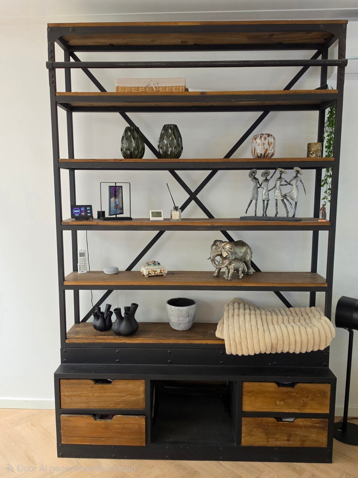 Industriële (Boeken)kast/Kast - IJzer & Hout, Huis en Inrichting, Gebruikt, 200 cm of meer, 150 tot 200 cm, Met lade(s)