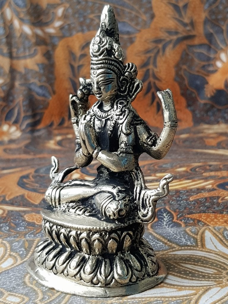 Mooi zwaar oud Oosters brons tempelbeeldje 12 cm., Antiek en Kunst, Zilver, Handgemaakt, Ophalen of Verzenden, Brons