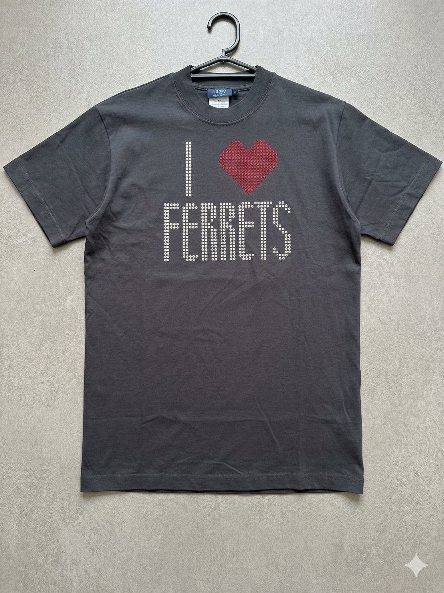 I Love Ferrets" T-shirt met Swarovski steentjes, Ophalen of Verzenden, Nieuw, Maat 48/50 (M), Zwart