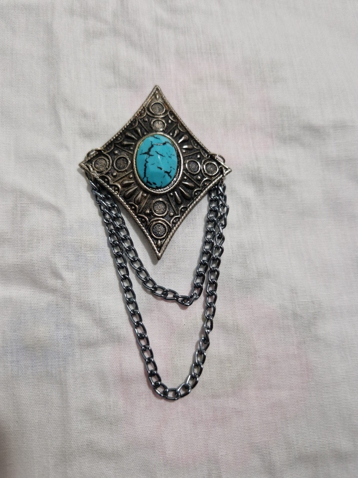 Set van 2 Broches: Vintage Turquoise en Glanzende Bloem, Overige materialen, 4 tot 7 cm, Gebruikt, Met edelsteen