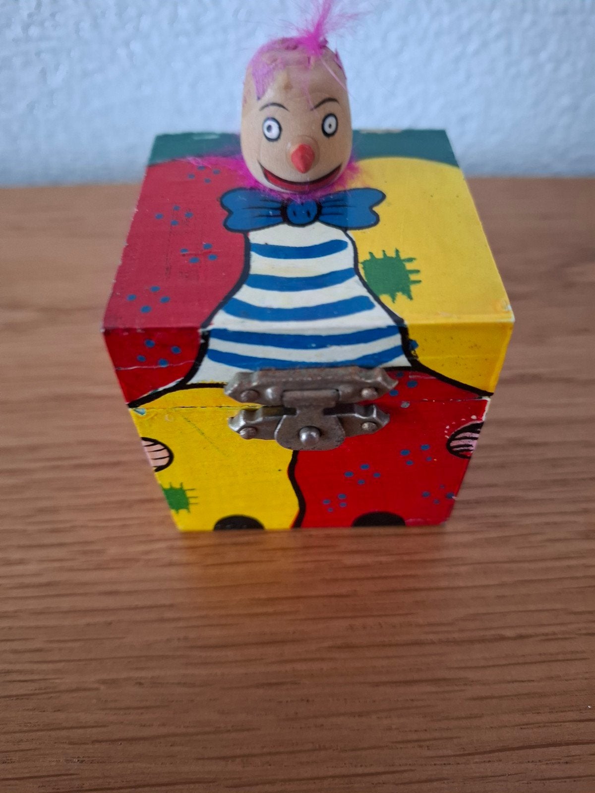 Vintage houten clown doosje - Handgeschilderd, Verzamelen, Ophalen of Verzenden