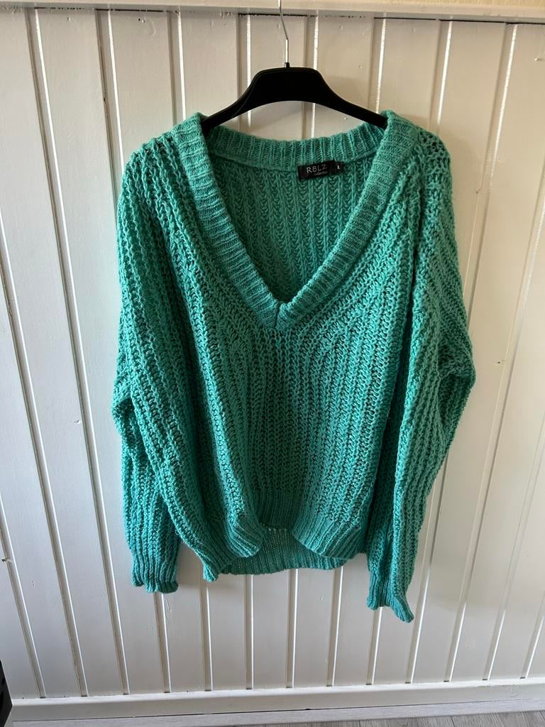Mintgroene V-hals trui van RBLZ - Maat L, Ophalen of Verzenden, Zo goed als nieuw, Maat 42/44 (L), Groen