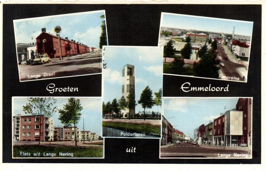 Groeten uit Emmeloord - 5 afb o.a. Lange Dreef - 1961 gelope, Verzamelen, Ansichtkaarten | Nederland, Gelopen, Noord-Brabant, 1960 tot 1980