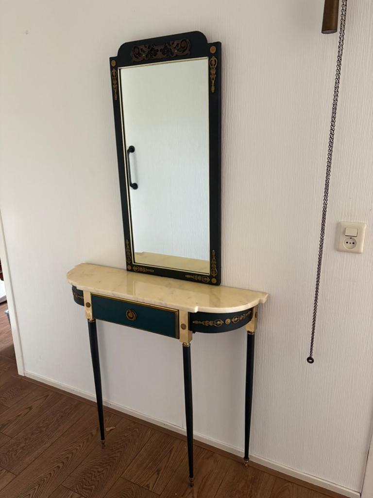 Antieke console tafel met spiegel - Marmeren blad, Ophalen