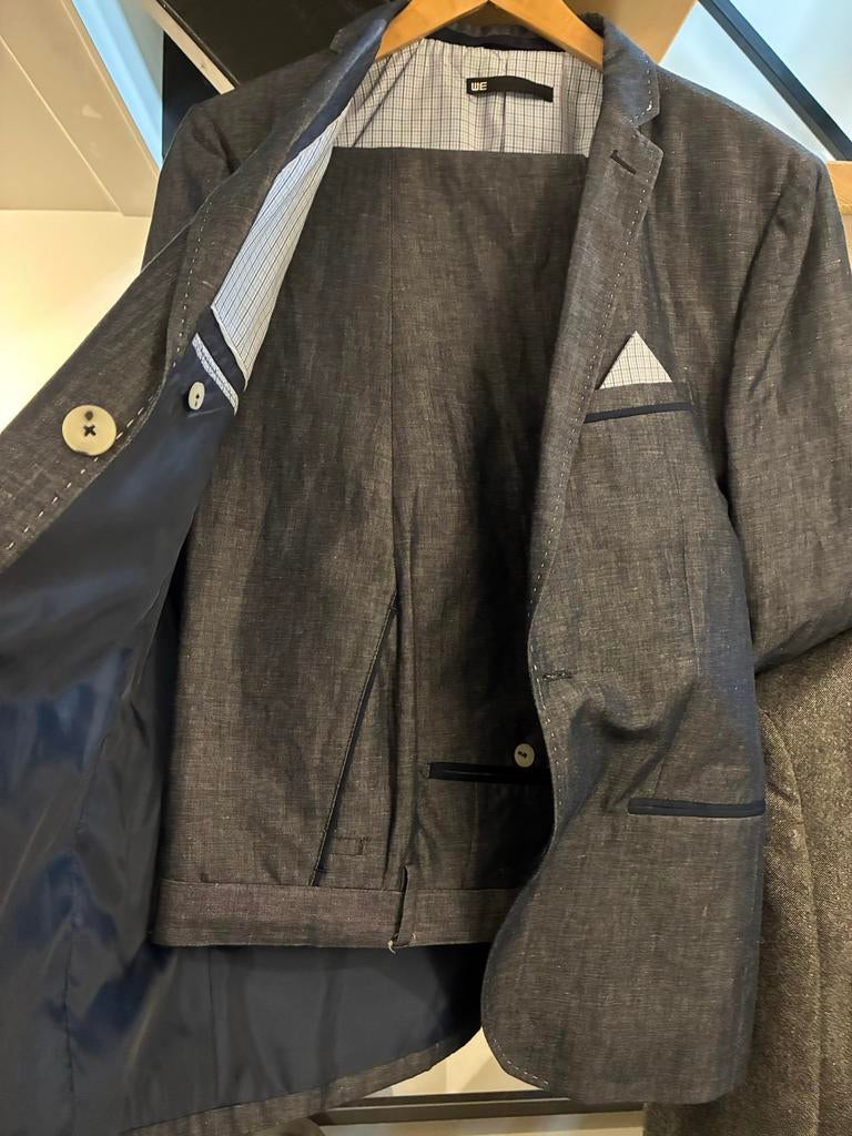 WE Fashion Heren Pak - Linnen/Katoen Mix - Maat M, Ophalen, Zo goed als nieuw, Maat 48/50 (M), Grijs