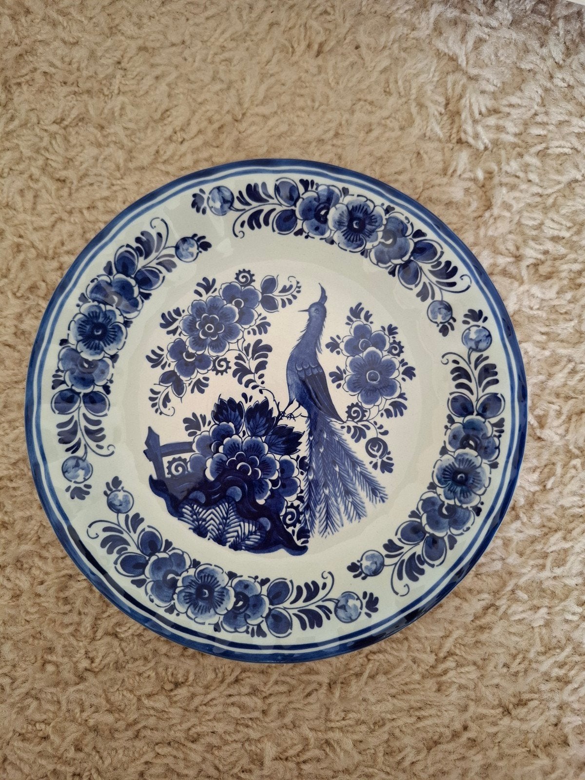 Delfts Blauw Wandbord met Pauw - Handwerk, Antiek en Kunst, Ophalen