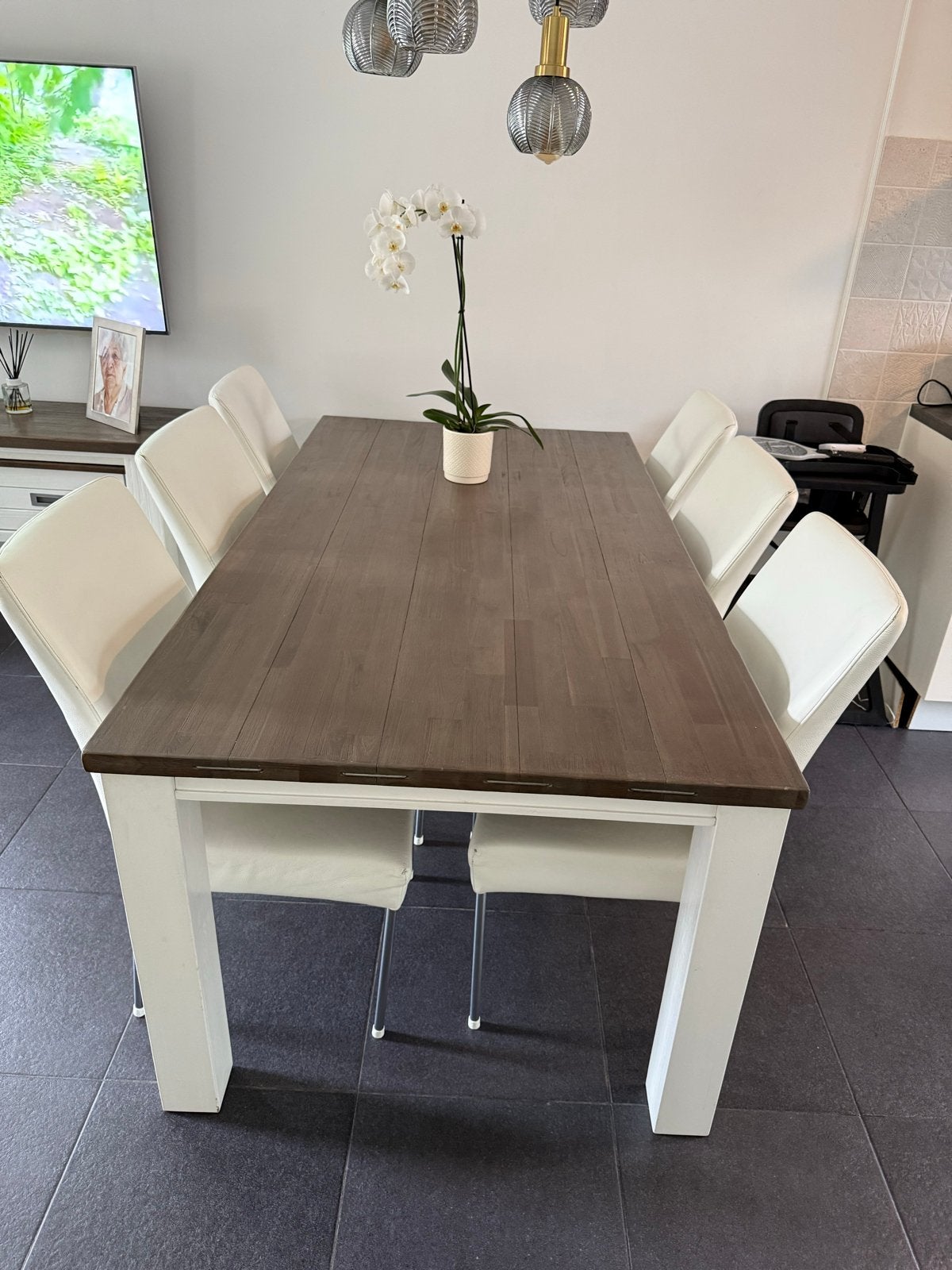 Echt leer stoelen met tafel, Gebruikt, 150 tot 200 cm, Vier personen, Rechthoekig
