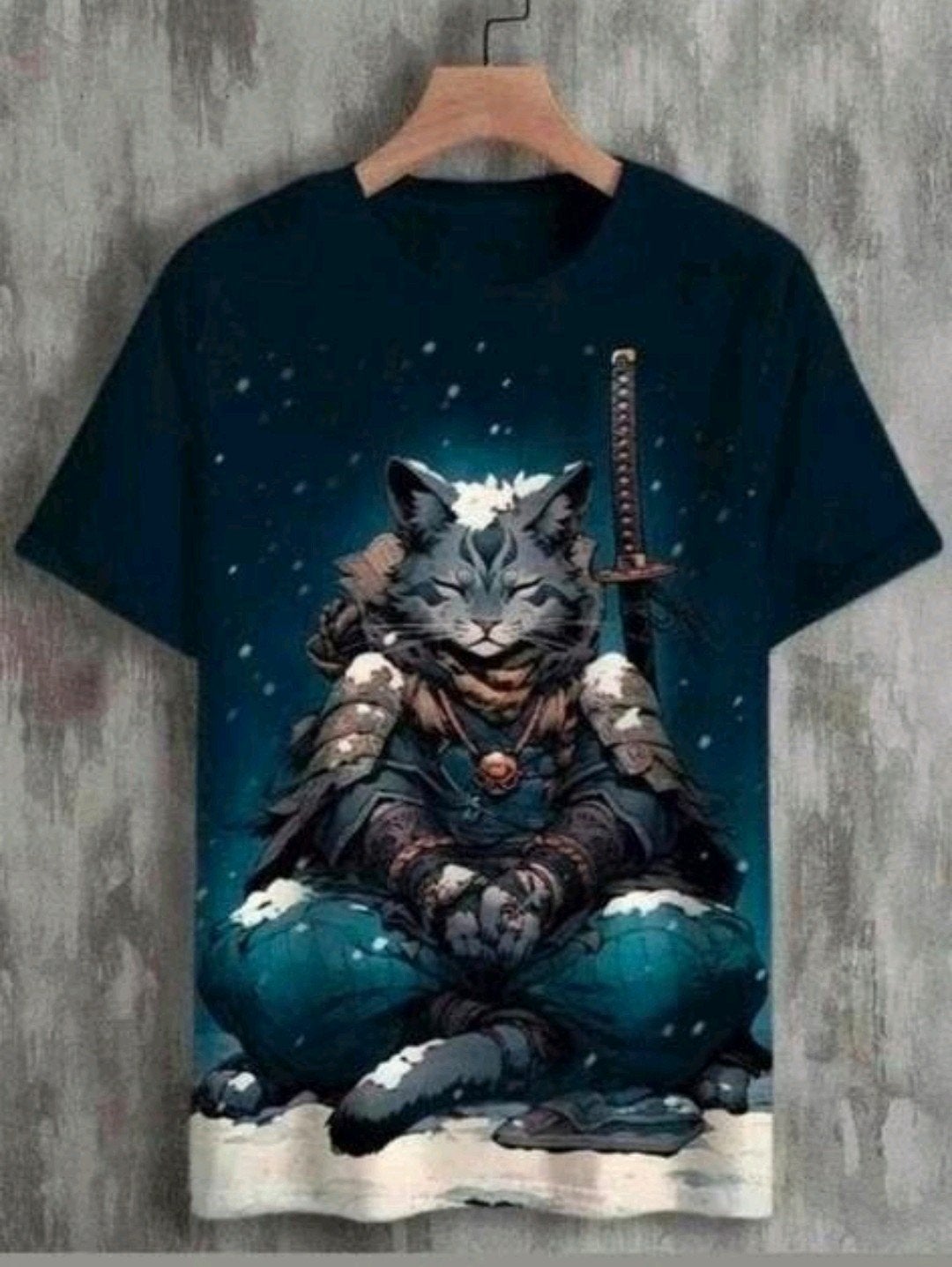 Nieuw Donkerblauw T-shirt XL met Cat Samurai Print, Ophalen of Verzenden, Nieuw, Maat 56/58 (XL), Blauw
