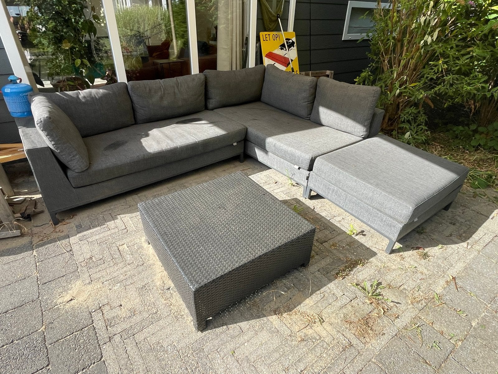 Ecotica Hoekbank met Hocker - Grijs, Ophalen, 250 tot 300 cm, Gebruikt, 100 tot 125 cm