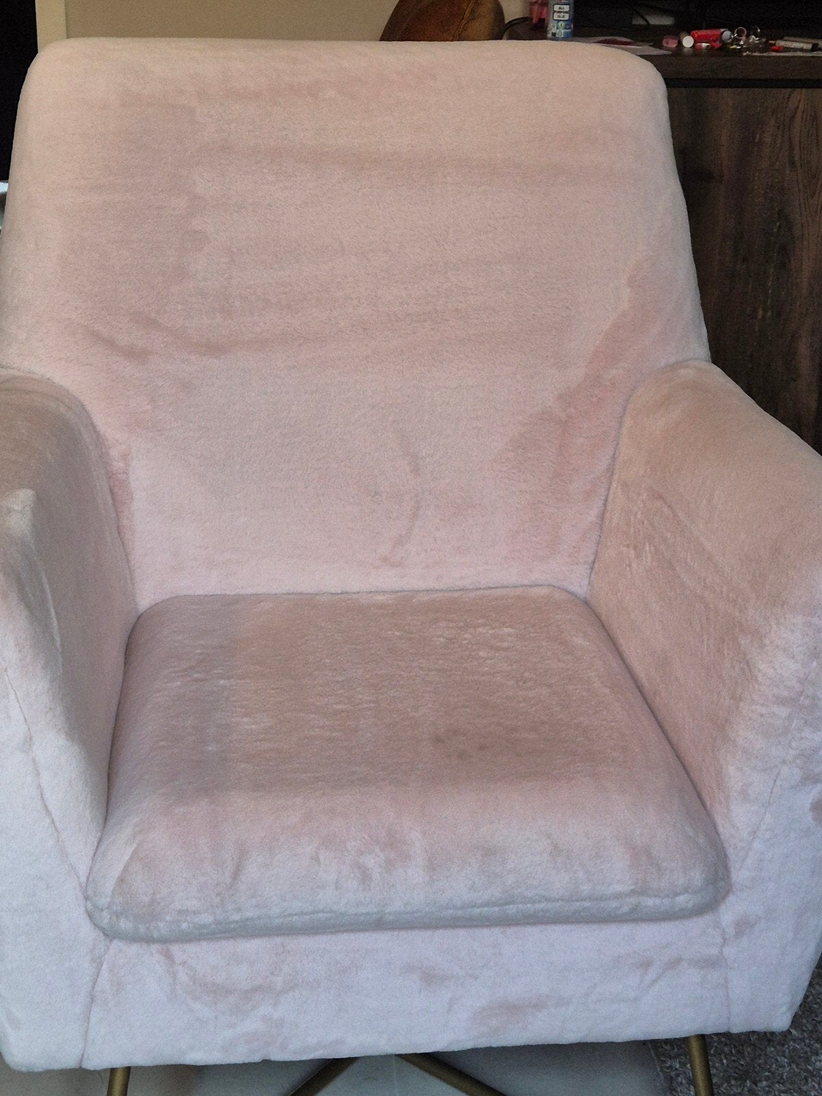 Roze fauteuil met gouden onderstel, Ophalen, Modern, Comfortabel, Gebruikt, 75 tot 100 cm