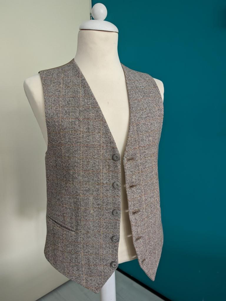Retro Vintage 70s Wollen Heren Gilet - Maat S/M, Ophalen of Verzenden, Gedragen, Maat 46 (S) of kleiner, Beige