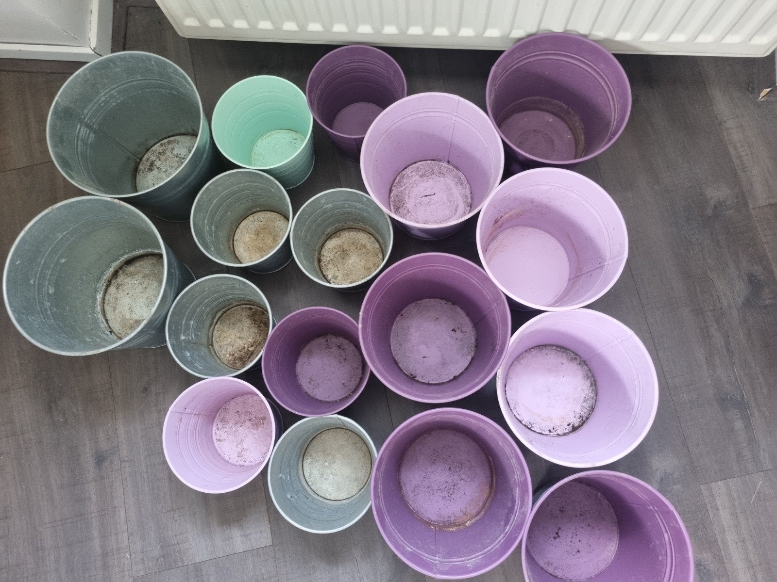 17x metalen sierpotten IKEA diverse kleuren en diameters, Gebruikt, Rond, Binnen, Ophalen of Verzenden