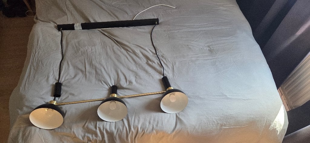 Eettafellamp goud/zwart metaal - 3 lampen, Ophalen, Zo goed als nieuw, Metaal