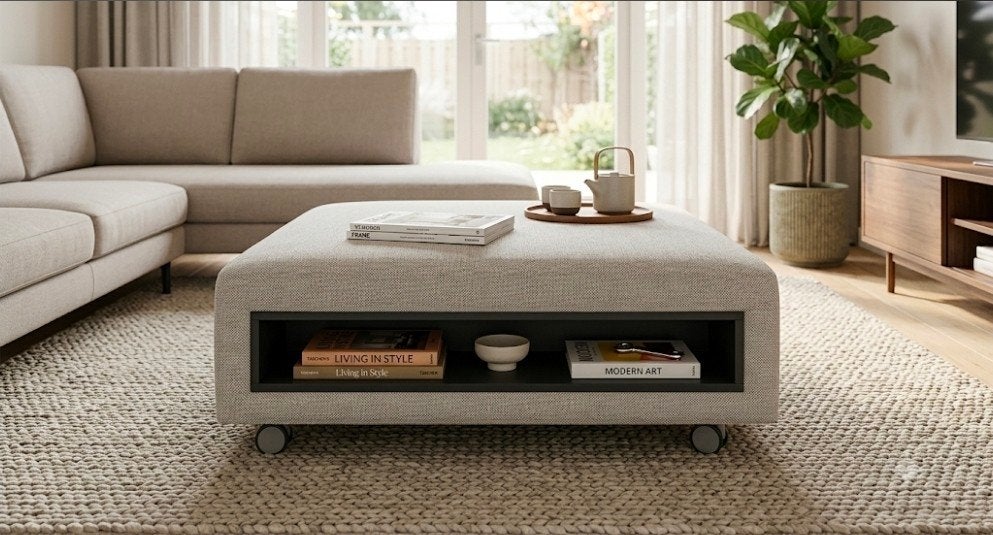 Verrijdbare hocker / tafel met opbergmogelijkheden, Huis en Inrichting, Banken | Voetenbanken en Poefen, Ophalen